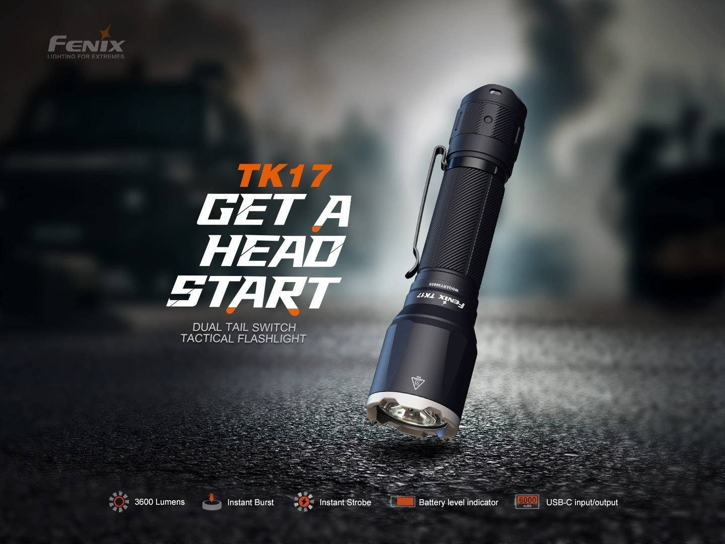 Fenix TK17 3600lm 330m Dual Switch Tactical Flashlight Senter LED Fenix TK17 adalah senter taktis serbaguna dengan sakelar ganda untuk strobe instan serta burst instan. Senter ini menawarkan keluaran maksimum 3600 lumens (burst mode) dan dapat bekerja hingga 60 jam dengan baterai 6000mAh USB-C yang dapat diisi ulang dan juga dapat digunakan untuk mengisi daya perangkat lain. Indikator level baterai yang didesain baru memberikan pembaruan waktu nyata tentang status baterai anda. Dengan ukuran yang ringkas dan kekuatan cahaya yang mengesankan, Fenix TK17 direkomendasikan untuk kebutuhan taktis, penegakan hukum, dan misi SAR.