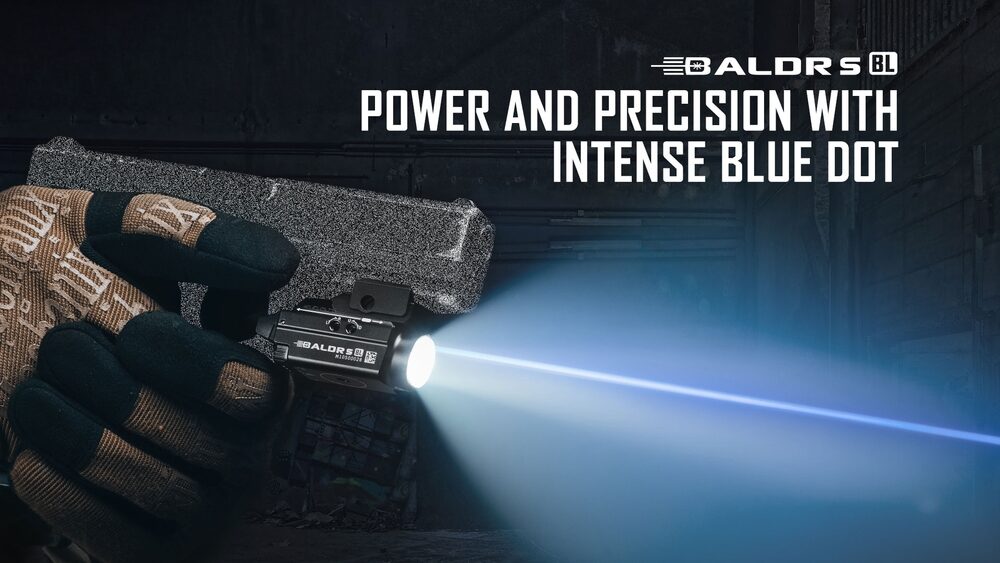 Olight Baldr S BL Black 800lm Senter LED Weaponlight+ Blue Laser Olight Baldr S BL is one of the industry-leading compact light/BL beam combos on the market. Its white light output is as bright as  800 lumens. The newly introduced BL beam provides perceptible but not glaring aiming assistance both day and night. Using the  setting switch, you can change between the white light, BL beam, and combo settings easily without turning it off. The built-in 3.7V  380mAh lithium polymer battery ensures a max runtime of 140 minutes. The Baldr S BL still features the patented rail mount to  easily slide the light to your desired position and includes two types of rail adapters to fit both Glock and Picatinny rails. With the  quick-install system, you can attach and release the light in seconds. Delivering powerful illumination and an intense blue dot, the  Baldr S BL will bring an awesome lighting and aiming experience when used with your compact or subcompact setups.