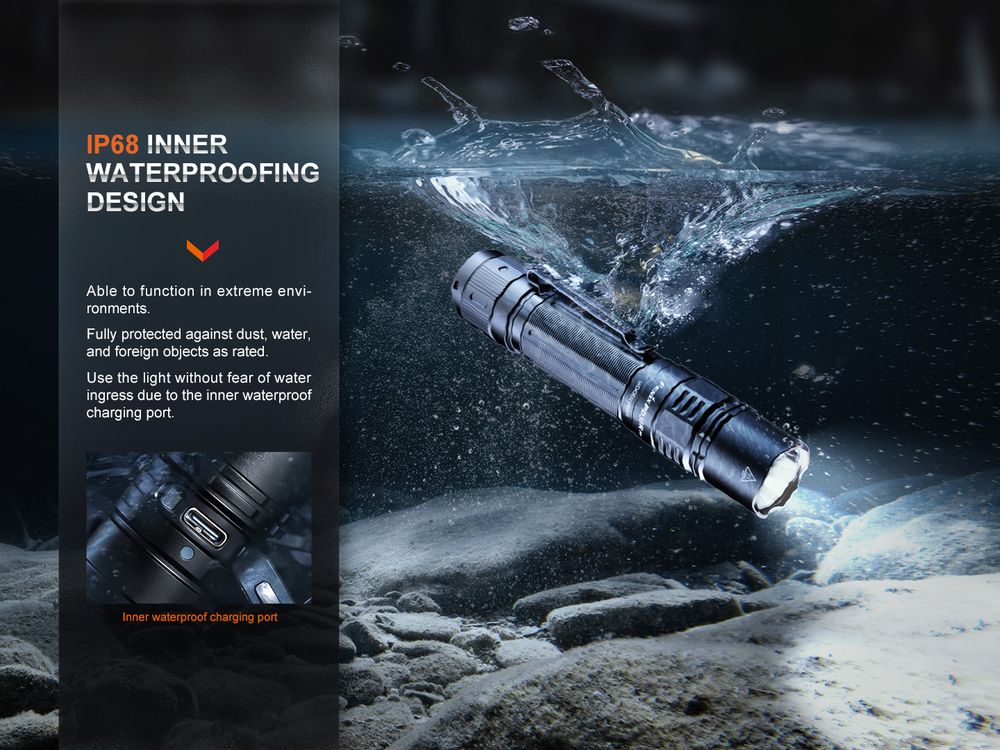 Fenix PD36R Pro 2800lm 380m Rechargeable Flashlight Senter LED Bundle Fenix MINI-LITE <b>Special offer bundle package Fenix PD36R Pro dengan Fenix MINI-LITE</b> Senter Fenix PD36R Pro adalah senter isi ulang berkinerja tinggi yang pasti akan mengejutkan anda. Dilengkapi dengan LED Luminus SFT70, senter ini menawarkan performa luar biasa dengan menghasilkan hingga 2800 lumens dan jarak jangkau 380 meter, semuanya dengan baterai 5000 mAh yang disertakan. Baterai berkapasitas tinggi ini dapat diisi ulang dengan mudah melalui port USB-C pada senter. Pengoperasian senter LED yang kuat ini sangat mudah dengan sakelar ekor ganda untuk nyala/mati sesaat, kemampuan untuk mengganti lima mode penerangan, dan aktivasi strobe instan. Selain itu, anda selalu dapat melihat status daya baterai dengan indikator level baterai eksternal. Daya dan waktu operasional yang terkandung dalam senter ini tidak tertandingi untuk ukurannya yang dapat digenggam. Dengan peringkat IP68, senter ini tahan debu dan air, menjadikannya alat penerangan serbaguna yang sempurna bagi mereka yang membutuhkan kecerahan maksimum dan waktu operasional yang lama.