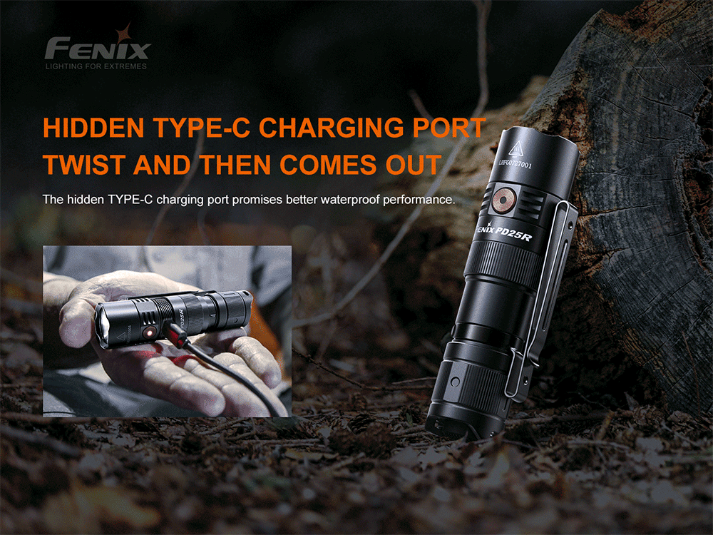 Fenix PD25R Sierra Green 800lm 250m Rechargeable Flashlight Senter LED Senter Fenix ​​​​PD25R Sierra Green adalah senter portabel dengan port pengisian Tipe-C yang tersembunyi. PD25R menghasilkan output maksimum 800 lumens dan jarak cahaya hingga 250 meter. PD25R ditenagai oleh satu baterai Li-ion 16340 yang dapat diisi ulang (termasuk) atau dapat beroperasi dengan baterai Lithium CR123A sekali pakai. Indikator level baterai boot-up memungkinkan anda selalu mengetahui status baterai. Nyala/mati dan nyalakan sesaat diaktifkan dengan sakelar ekor taktis dan enam mode pencahayaan dipilih dengan sakelar samping termasuk mode strobo. Bawa Fenix ​​​​PD25R sesuai keinginan anda, di ransel, ikat pinggang, atau sistem MOLLE dengan klip bodi dua arah. Ringkas dan kokoh dengan peringkat tahan debu dan tahan air IP68, senter ini sangat cocok untuk hampir semua aktivitas luar ruangan atau pekerjaan.