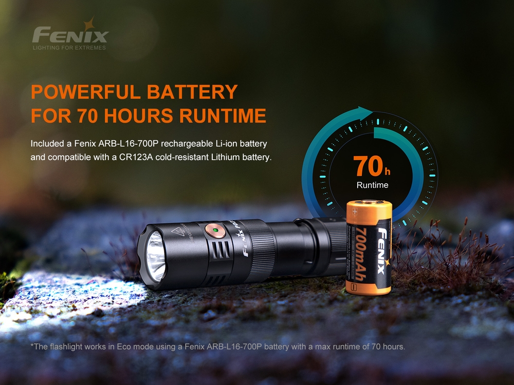 Fenix PD25R Sierra Green 800lm 250m Rechargeable Flashlight Senter LED Senter Fenix ​​​​PD25R Sierra Green adalah senter portabel dengan port pengisian Tipe-C yang tersembunyi. PD25R menghasilkan output maksimum 800 lumens dan jarak cahaya hingga 250 meter. PD25R ditenagai oleh satu baterai Li-ion 16340 yang dapat diisi ulang (termasuk) atau dapat beroperasi dengan baterai Lithium CR123A sekali pakai. Indikator level baterai boot-up memungkinkan anda selalu mengetahui status baterai. Nyala/mati dan nyalakan sesaat diaktifkan dengan sakelar ekor taktis dan enam mode pencahayaan dipilih dengan sakelar samping termasuk mode strobo. Bawa Fenix ​​​​PD25R sesuai keinginan anda, di ransel, ikat pinggang, atau sistem MOLLE dengan klip bodi dua arah. Ringkas dan kokoh dengan peringkat tahan debu dan tahan air IP68, senter ini sangat cocok untuk hampir semua aktivitas luar ruangan atau pekerjaan.