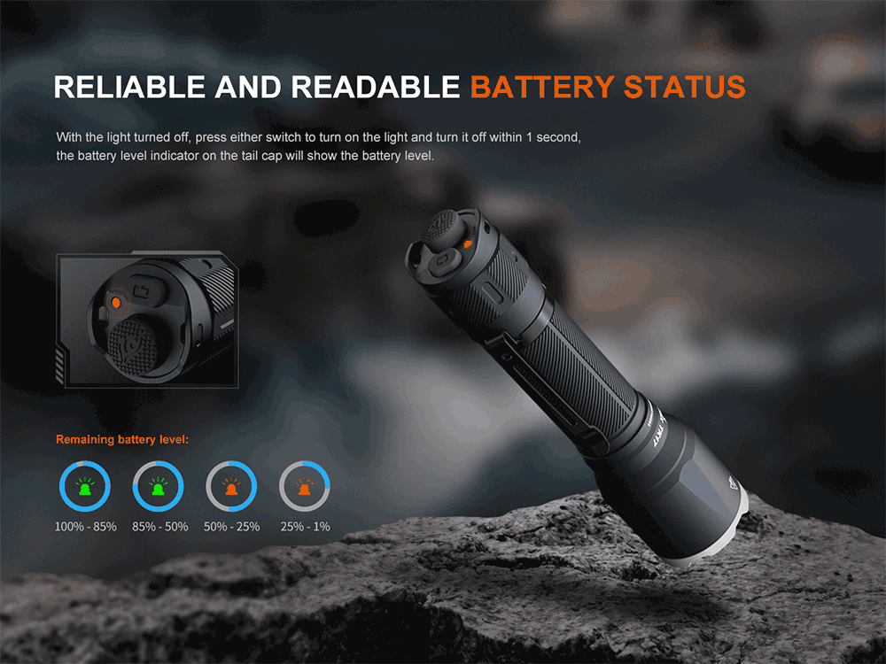 Fenix TK17 3600lm 330m Dual Switch Tactical Flashlight Senter LED Fenix TK17 adalah senter taktis serbaguna dengan sakelar ganda untuk strobe instan serta burst instan. Senter ini menawarkan keluaran maksimum 3600 lumens (burst mode) dan dapat bekerja hingga 60 jam dengan baterai 6000mAh USB-C yang dapat diisi ulang dan juga dapat digunakan untuk mengisi daya perangkat lain. Indikator level baterai yang didesain baru memberikan pembaruan waktu nyata tentang status baterai anda. Dengan ukuran yang ringkas dan kekuatan cahaya yang mengesankan, Fenix TK17 direkomendasikan untuk kebutuhan taktis, penegakan hukum, dan misi SAR.