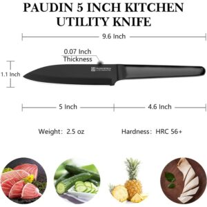 Pisau Dapur Paudin RC4 Premium Kitchen Utility Knife 5 Inch 1.4116 StainlessSteel Stainless Steel Handle + Gift Box Pisau Dapur Paudin RC4 Premium Kitchen Utility Knife 5 Inch 1.4116 StainlessSteel Stainless Steel Handle + Gift Box <strong>High Carbon Steel:</strong> This utility knife is made of 1.4116 stainless steel with 56+ Rockwell hardness. It is rust-resistance, durable and long lasting on quality. <strong>Ultra Sharp Blade:</strong> The double-bevel edge with 15 degrees for best sharpness and edge retention. The blade is wide at 1.18 inch which makes cutting more effortless and comfortable. It is non-sticking and easy to clean. <strong>Ergonomic Hollow Handle:</strong> The handle of the fruit knife is ergonomic, maintaining the perfect balance at pinch point, it is comfortable and effortless as while using. <strong>Swedish Design:</strong> The kitchen knife was designed by the Swedish. The style is modern and simplicity.