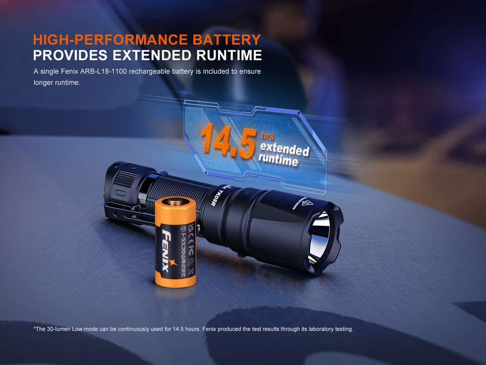 Fenix TK05R 1000lm 450m Rechargeable Tactical EDC Flashlight Senter LED Fenix TK05R adalah senter compact dengan candela tinggi, menggunakan parabolic reflector, yang dirancang dengan presisi. Desain senter menghasilkan sinar output yang terkonsentrasi dan terfokus tajam, dioptimalkan untuk visibilitas jarak jauh yang luar biasa, baik dalam kondisi cahaya sekitar yang gelap atau menembus penghalang optik seperti kaca film. Senter ini dapat memfasilitasi pencahayaan untuk identifikasi potensi ancaman secara cepat dan tepat. Dilengkapi dengan baterai 1100mAh yang dapat diisi ulang, senter Fenix TK05R ini dilengkapi port pengisian yang menggunakan kabel USB Type-C yang disertakan. Memiliki peringkat IP68 dan konstruksi bahan bodi aluminium A6061-T6 yang kokoh. Pancaran output cahaya yang terfokus sangat bermanfaat untuk mengamati obyek jarak jauh, meminimalkan pantulan cahaya ke arah pengguna, sehingga menjaga penglihatan pada malam hari. Fenix TK05R dapat memberikan kinerja pencahayaan yang handal di beragam skenario.