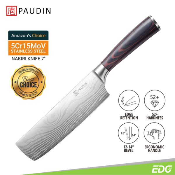 Pisau Dapur Paudin N6 Premium Kitchen Nakiri Knife 7 Inch 5Cr15MoV Stainless Steel Pakkawood Handle + Gift Box Pisau Dapur Paudin N6 Premium Kitchen Nakiri Knife 7 Inch 5Cr15MoV Stainless Steel Pakkawood Handle + Gift Box <ul> <li>Pisau nakiri multifungsi: Pisau dapur klasik 7 inch fleksibel untuk semua jenis persiapan tugas berat, seperti mengiris, memotong, memotong, dan mencincang. Pisau masak yang benar-benar serba guna, mudah diasah ulang, dibersihkan, dan dirawat.</li> <li>Ultra sharp edge: Bilah cleaver Paudin terbuat dari baja stainless steel 5Cr15Mov (bukan Damaskus asli) dengan kekerasan 56+. Ujung tombak yang tajam, tahan karat dan tahan lama untuk digunakan dalam waktu lama.</li> <li>Gagang pakkawood ergonomis: Pisau kue ini memberi anda stabilitas dan kontrol yang pasti, penanganan yang aman selama persiapan makan, bahkan saat basah. Bentuk ergonomis memungkinkan keseimbangan yang tepat antara pegangan dan bilah tipis, memastikan kemudahan gerakan.</li> <li>Desain terbaik: Bilah pisau bahan premium 5Cr15Mov stainless steel, dengan laser engraving pola damascus.</li> </ul>