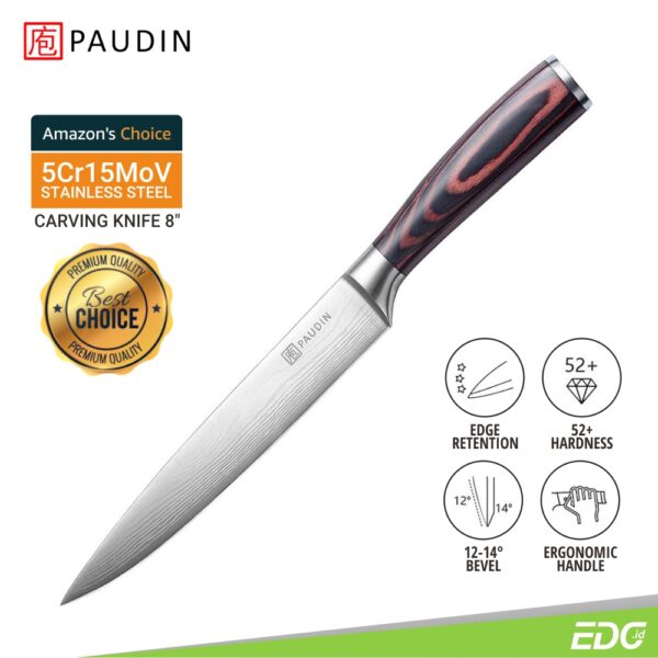 Pisau Dapur Paudin N9 Premium Kitchen Carving Knife 8 Inch 5Cr15MoV Stainless Steel Pakkawood Handle + Gift Box - Image 2