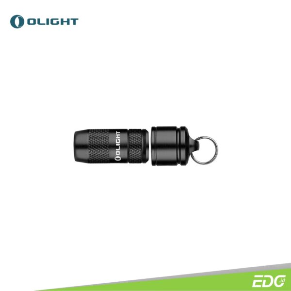 Olight imini Black 10lm 10m Flashlight Senter LED Olight imini is a quick-release keychain flashlight. Powered by 3 LR41 button cells, it produces a single output of 10 lumens. To activate the light, just pop it off the magnetic cap. The magnetic base allows you to attach the light to iron surfaces for hands-free use. Quick, super mini, and stylish, the imini provides convenience when you need the light in a hurry.