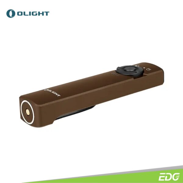 Olight Arkfeld Desert Tan 1000lm 101m CW + Green Laser Pointer Flashlight Senter LED Rechargeable Olight Arkfeld CW (Cool White 5700 – 6700K) is the first dual light source and portable EDC Flashlight at Olight. 5 brightness levels as well as a memory function that allow you to select what you like with one single click. An amazing max 1,000 lumens output is able to light up  every corner you can see. The green laser, a good helper when making a presentation or amusing your pets, is featured in the  flashlight as well. The creative switch design (Central Button & Selector) is both practical and beautiful. Besides, the magnetic  charging cable enables you to have it charged automatically. Last but not least, the flashlight is flat and features a clip, so it is easy  to carry (3.07oz in weight and 0.59in in thickness)—It can be clamped onto your pockets and shirts even without noticing its  existence. With great design plus multiple lighting functions, Arkfeld can be a second-to-none choice for EDC flashlight.