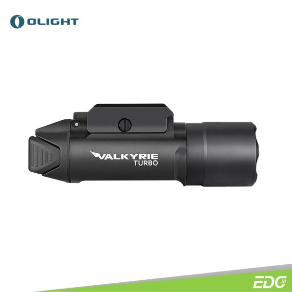 Olight Valkyrie Turbo 250lm 530m Senter LEP Weaponlight WML Olight Valkyrie Turbo is the first Valkyrie light adopting a LEP light source. The new LEP technology achieves a 530-meter pure white beam with very little spill, suitable for long-range illumination and target practice. Powered by two widely available CR123A batteries, it runs up to 184 minutes. It includes both Picatinny 1913 and Glock rail adapters and is compatible with short setups. With the quick attach and release mounting system, you can mount the  light swiftly and securely. The ambidextrous switch allows quick activating of Strobe and access to constant or momentary on without changing hand positions. As the first LEP light in the series, the Valkyrie Turbo is designed to  equip your setup with one of the fart