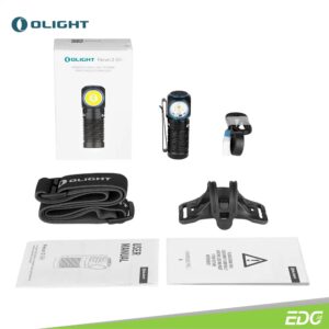 Olight Perun 2 Mini Black CW 1100lm Headlamp Multifungsi Senter Kepala Olight Perun 2 mini Black CW (Cool White 5700 – 6700K) is a high-lumen rechargeable right-angle flashlight that combines both white and red LED options. As an upgrade to the Perun Mini, it has 18% longer battery capacity, providing a maximum output of 1,100 lumens. Its new red light illumination function can be used to light your way without impairing you night vision or for emergency signaling. Equipped with a removable stainless steel pocket clip, it can be easily clipped to pockets, backpacks, and belts. This compact and portable light can also be used as a headlamp via the upgraded headband, meeting various lighting needs for home, outdoors, work, and much more.