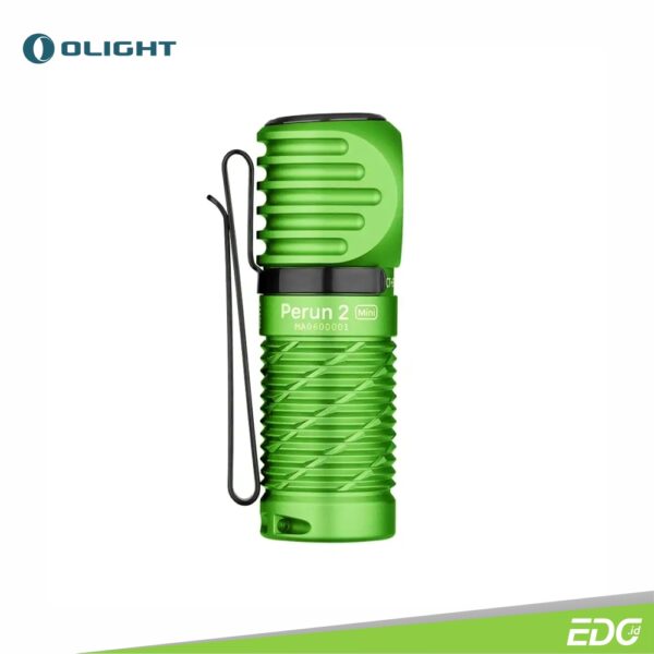 Olight Perun 2 Mini Lime Green CW 1100lm Headlamp Multifungsi Senter Kepala Olight Perun 2 mini Lime Green CW (Cool White 5700 – 6700K) is a high-lumen rechargeable right-angle flashlight that combines both white and red LED options. As an upgrade to the Perun Mini, it has 18% longer battery capacity, providing a maximum output of 1,100 lumens. Its new red light illumination function can be used to light your way without impairing you night vision or for emergency signaling. Equipped with a removable stainless steel pocket clip, it can be easily clipped to pockets, backpacks, and belts. This compact and portable light can also be used as a headlamp via the upgraded headband, meeting various lighting needs for home, outdoors, work, and much more.