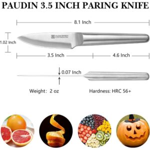 Pisau Dapur Paudin R5 Premium Kitchen Paring Knife 3.5 Inch StainlessSteel Stainless Steel Handle + Gift Box Pisau Dapur Paudin R5 Premium Kitchen Paring Knife 3.5 Inch StainlessSteel Stainless Steel Handle + Gift Box <strong>High Carbon Steel:</strong> This paring knife is made of 1.4116 stainless steel with 56+ Rockwell hardness. It is rust-resistance, durable and long lasting on quality. <strong>Ultra Sharp Blade:</strong> The double-bevel edge with 15 degrees for best sharpness and edge retention. The blade is wide at 1.18 inch which makes cutting more effortless and comfortable. It is non-sticking and easy to clean. Ergonomic Hollow Handle: The handle of the fruit knife is ergonomic, maintaining the perfect balance at pinch point, it is comfortable and effortless as while using. <strong>Swedish Design:</strong> The kitchen knife was designed by the Swedish. The style is modern and simplicity.