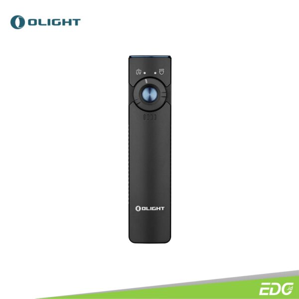 Olight Arkfeld UV Black CW 1000lm + UV Rechargeable Flashlight Senter LED Olight Arkfeld UV is a dual light source pocket light which produces a 1000 lumen white light (Cool White 5700 – 6700K) and a 365nm wavelength and 580mW UV light. It weighs only 87g, is 11cm in length, and has a pocket clip, making it easy to carry in your pocket. It also has a magnetic end. It offers multi-level brightness options, plus memory function, with 5 brightness levels; moonlight, low, medium, and high. It can be clamped onto your pockets and shirts even without noticing its existence. With great design plus multiple lighting functions, Arkfeld can be a second-to-none choice for EDC flashlight.