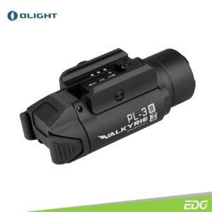 Olight PL-3R Valkyrie Black 1500lm 205m Rechargeable Weaponlight Flashlight LED The PL-3R Valkyrie is a rail mounted light with an adjustable sliding Key-block, the rechargeable version of PL-3. Powered by 900mAh rechargeable lithium polymer battery, it has a maximum output of 1,500 Lumens and a throw of 205 meters. This is also supplemented by a 300-lumen low setting that can be used in more situations. In addition, the users can switch the high brightness level between High1 (1500lm) and High2 (1000lm) by programming the maximum brightness they want at any time. The Key-block on the rail mount can be adjusted to position the light on the rail, making it compatible with a wider range of builds. A new setscrew provides a more solid mount and facilitates easy disassembly.
