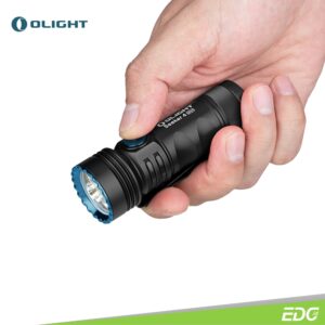 Olight Seeker 4 Mini Black CW 1200lm + UV Rechargeable Flashlight Senter LED Olight Seeker 4 Mini is an LED flashlight with two sources cool white light and one UV emitter. A brightness range between 2 and 1200 lumens is accessible via the side switch for easy control. Olight Seeker 4 Mini has a magnetically rechargeable battery that takes just 1.5 hours to refill. Simply snap the magnetic charge cord onto the end cap for a fast recharging break. Weighing less than 4 ounces and outfitted with a two-way pocket clip, this light is simple to carry with you as an EDC or a bright light outdoors.