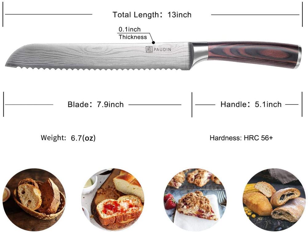 Pisau Roti Dapur Paudin N4 Premium Kitchen Bread Knife 8 Inch 5Cr15MoV Stainless Steel Pakkawood Handle + Gift Box Pisau Dapur Paudin N4 Premium Kitchen Bread Knife 8 Inch 5Cr15MoV Stainless Steel Pakkawood Handle + Gift Box <ul> <li>Pisau serrated ultra sharp: Pisau roti 8 inch ini terbuat dari baja tahan karat Jerman berkualitas tinggi (5Cr15MoV), dengan tepi bergerigi tajam yang luar biasa dan tahan lama. Paduan luar biasa mencegah kusam dan karat, mempertahankan ketajaman aslinya.</li> <li>Gagang pakkawood ergonomis: Pisau kue ini memberi Anda stabilitas dan kontrol yang pasti, penanganan yang aman selama persiapan makan, bahkan saat basah. Bentuk ergonomis memungkinkan keseimbangan yang tepat antara pegangan dan bilah tipis, memastikan kemudahan gerakan.</li> <li>Klasik bread knife untuk Roti Buatan Rumah: Anda dapat dengan mudah menangani tugas sehari-hari memotong roti. Dapat juga digunakan untuk kue, kue kering dan semua sayuran (termasuk tomat).</li> <li>Desain terbaik: Bilah pisau bahan premium 5Cr15Mov stainless steel, dengan laser engraving pola damascus.</li> </ul>