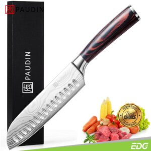 Pisau Dapur Paudin N5 Premium Kitchen Santoku Knife 7 Inch 5Cr15MoV Stainless Steel Pakkawood Handle + Gift Box Pisau Dapur Paudin N5 Premium Kitchen Santoku Knife 7 Inch 5Cr15MoV Stainless Steel Pakkawood Handle + Gift Box <ul> <li>Pisau santoku profesional: Pisau masak 7 inch ini terbuat dari 5Cr15MoV Stainless Steel, yang memiliki ketahanan karat yang tinggi dan retensi tepi yang sangat baik sehingga mudah dirawat. Tepi pisau yang tajam membuat pemotongan lebih mudah.</li> <li>Pisau dapur serbaguna: Pisau koki ini memberikan kontrol yang sangat baik untuk mengiris, memotong dan mencincang daging, sayuran, buah. Mudah untuk kembali mempertajam, membersihkan dan memelihara.</li> <li>Gagang pakkawood ergonomis: Pisau kue ini memberi Anda stabilitas dan kontrol yang pasti, penanganan yang aman selama persiapan makan, bahkan saat basah. Bentuk ergonomis memungkinkan keseimbangan yang tepat antara pegangan dan bilah tipis, memastikan kemudahan gerakan.</li> <li>Desain terbaik: Bilah pisau bahan premium 5Cr15Mov stainless steel, dengan laser engraving pola damascus.</li> </ul>