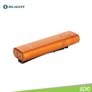 Olight Arkflex Orange 1000lm Rechargeable Flashlight Senter LED Olight Arkflex is Olight's first flashlight with an articulating head, providing up to 1,000 lumens of output. Validated through 10,000 swivel tests, its 90° patent-pending non-wire hinge ensures a continuous and consistent lighting experience. With its 0-90° articulating head, two-way clip, and strong magnetic tail, it can be flexibly used as a handheld EDC flashlight, headlamp, or work light. The flashlight features five brightness levels and a Strobe mode, suitable for various applications. It boasts a long-lasting battery life, up to 10 days in Moonlight mode on a full charge, and displays battery status through a five-level indicator. Recharging is simple using the MCC cable. The flat flashlight body and pronounced metal side switch ensures great portability and easy operation. Enjoy the Arkflex's flexibility, reliability, and versatility in your everyday life.