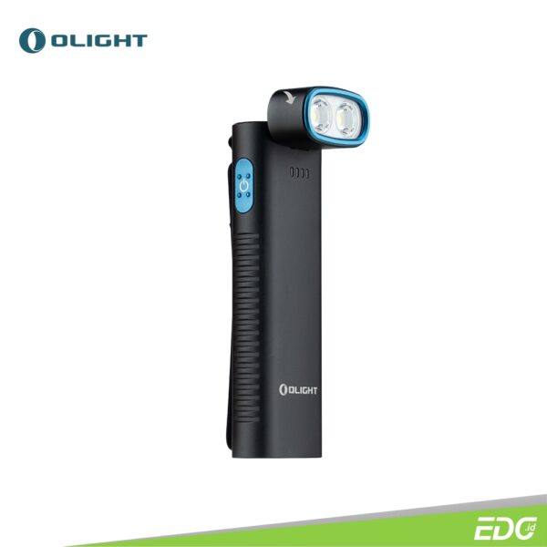 Olight Arkflex Black 1000lm Rechargeable Flashlight Senter LED Olight Arkflex is Olight's first flashlight with an articulating head, providing up to 1,000 lumens of output. Validated through 10,000 swivel tests, its 90° patent-pending non-wire hinge ensures a continuous and consistent lighting experience. With its 0-90° articulating head, two-way clip, and strong magnetic tail, it can be flexibly used as a handheld EDC flashlight, headlamp, or work light. The flashlight features five brightness levels and a Strobe mode, suitable for various applications. It boasts a long-lasting battery life, up to 10 days in Moonlight mode on a full charge, and displays battery status through a five-level indicator. Recharging is simple using the MCC cable. The flat flashlight body and pronounced metal side switch ensures great portability and easy operation. Enjoy the Arkflex's flexibility, reliability, and versatility in your everyday life.