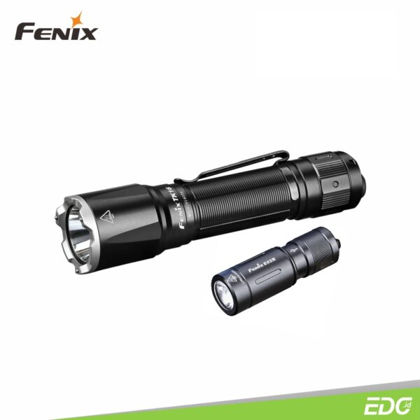 Fenix TK16 V2.0 3100lm 380m Tactical Flashlight Senter LED Bundle E02R Black <strong>Special offer bundle package Fenix TK16 V2.0 dengan Fenix E02R Black</strong> Fenix ​​TK16 V2.0 menghadirkan fungsionalitas dan kinerja, menjadikannya sebagai alat yang handal dan diperlukan untuk aplikasi darurat dan taktis. Menggunakan Luminus SST70 LED, disertakan dengan baterai ARB-L21-5000U, lampu taktis ini memancarkan output maksimum hingga 3100 lumens dan memberikan jarak pancaran 380 meter. APF Fenix ​​(Advanced Pulse-frequency Transmission System) yang unik membuat struktur dan kemampuan taktis lebih kompak. TK16 V2.0 memiliki tombol ekor taktis ganda untuk aktivasi instan dan strobe; penggunaan satu tangan yang mudah untuk situasi taktis. Bodi yang ringkas dengan strike bezel stainless steel merupakan desain yang sempurna untuk penegakan hukum, keamanan, dan pertahanan.